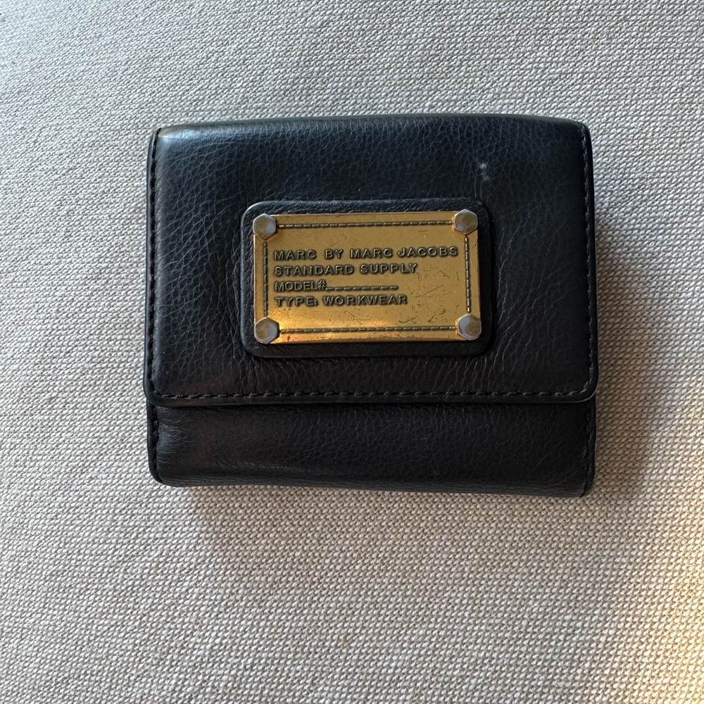 Marc by Marc Jacobs Black Leather Wallet with Gold Plate